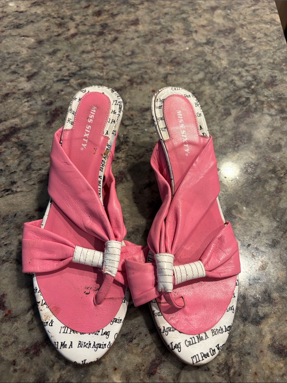 Miss Sixty Pink Knotted Slide Sandals with White Printed Soles